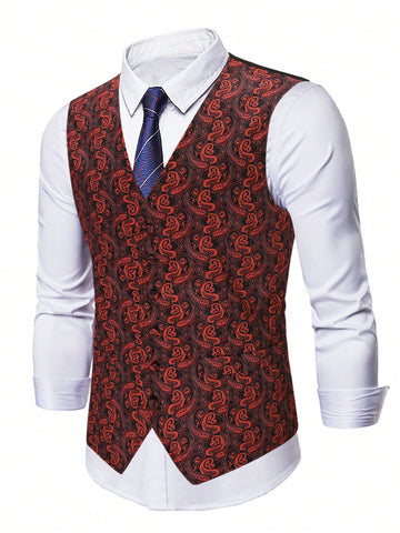 Men Plus 1pc Paisley Print Waistcoat