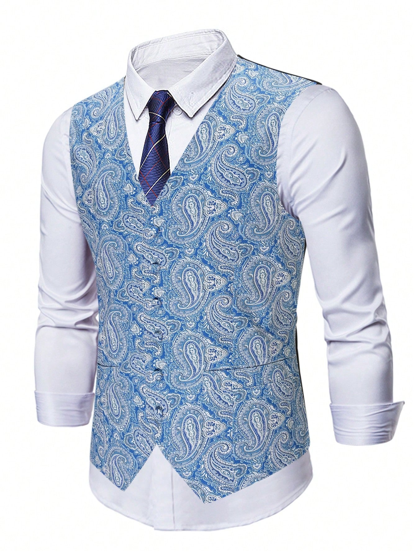 Men Plus Paisley Print Waistcoat Without Shirt