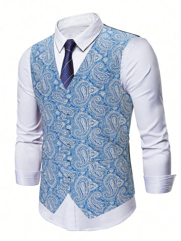 Men Plus Paisley Print Waistcoat Without Shirt