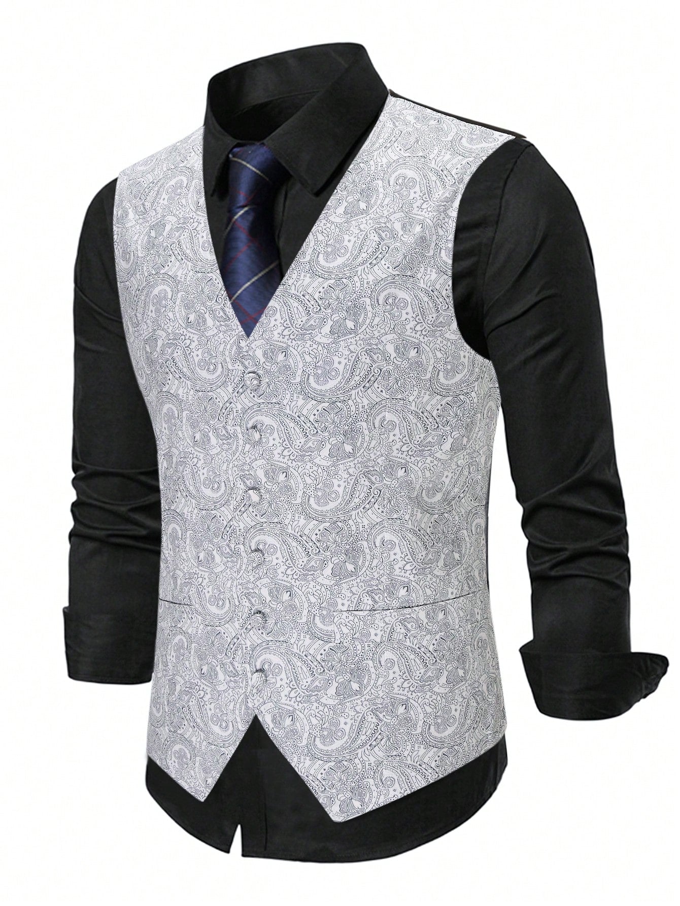 Men Plus Paisley Print Waistcoat Without Shirt