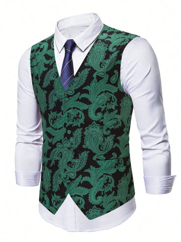 Men Plus 1pc Paisley Print Waistcoat Without Shirt