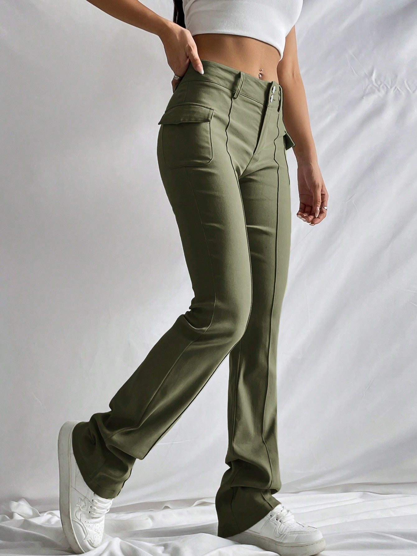 Solid Flare Leg Pants