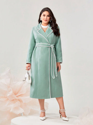 Plus Contrast Binding Belted Overcoat