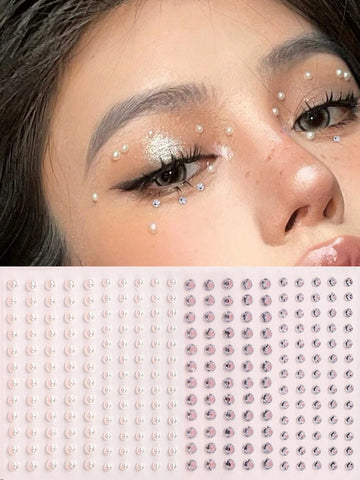 1pc Three-dimensional Simulated Rhinestones And Pearls Eye And Face Decoration Sticker For Diy Music Festival Makeup, Carnival Party