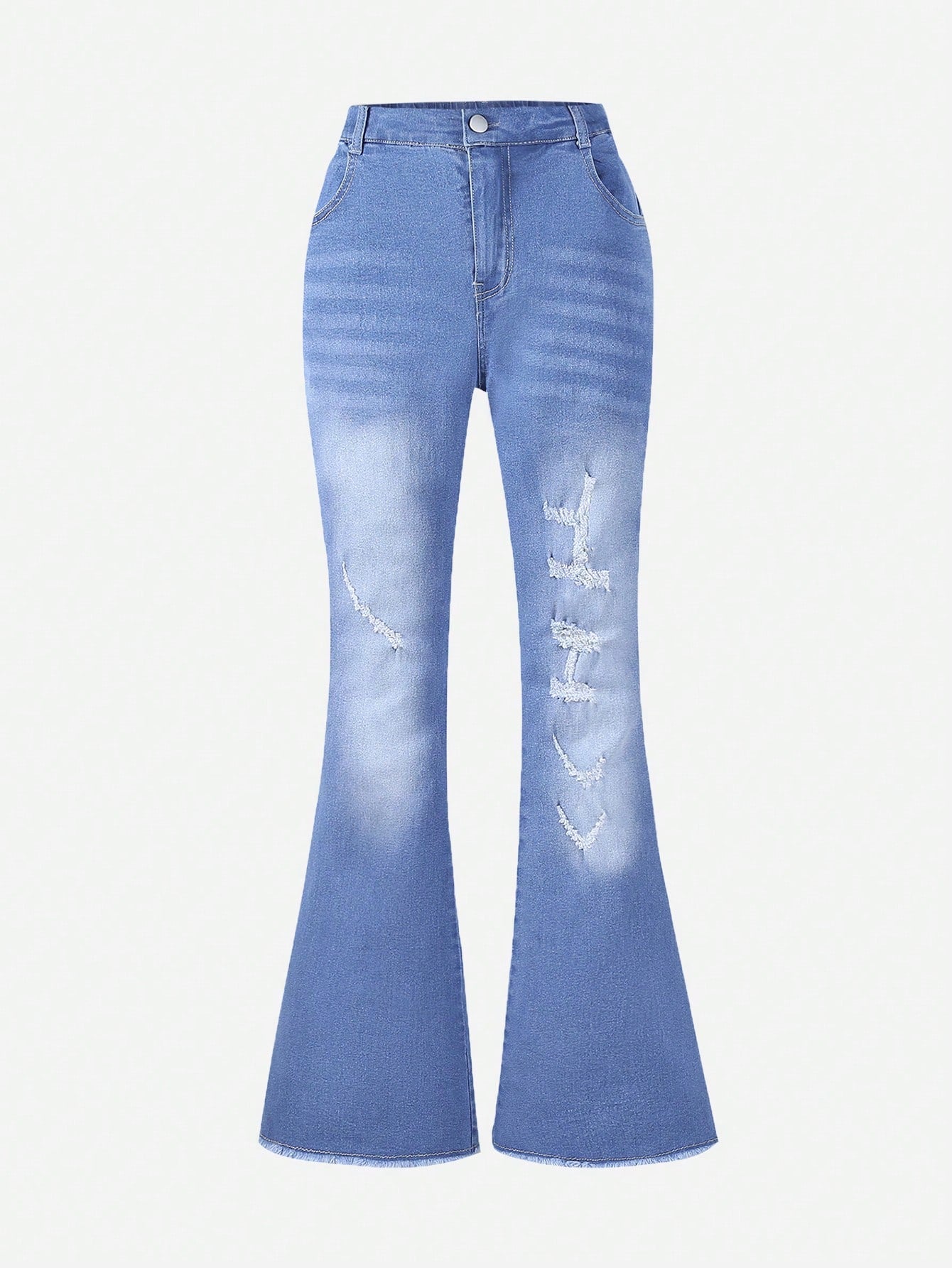 Teen Girl Bleach Wash Ripped Flare Leg Jeans