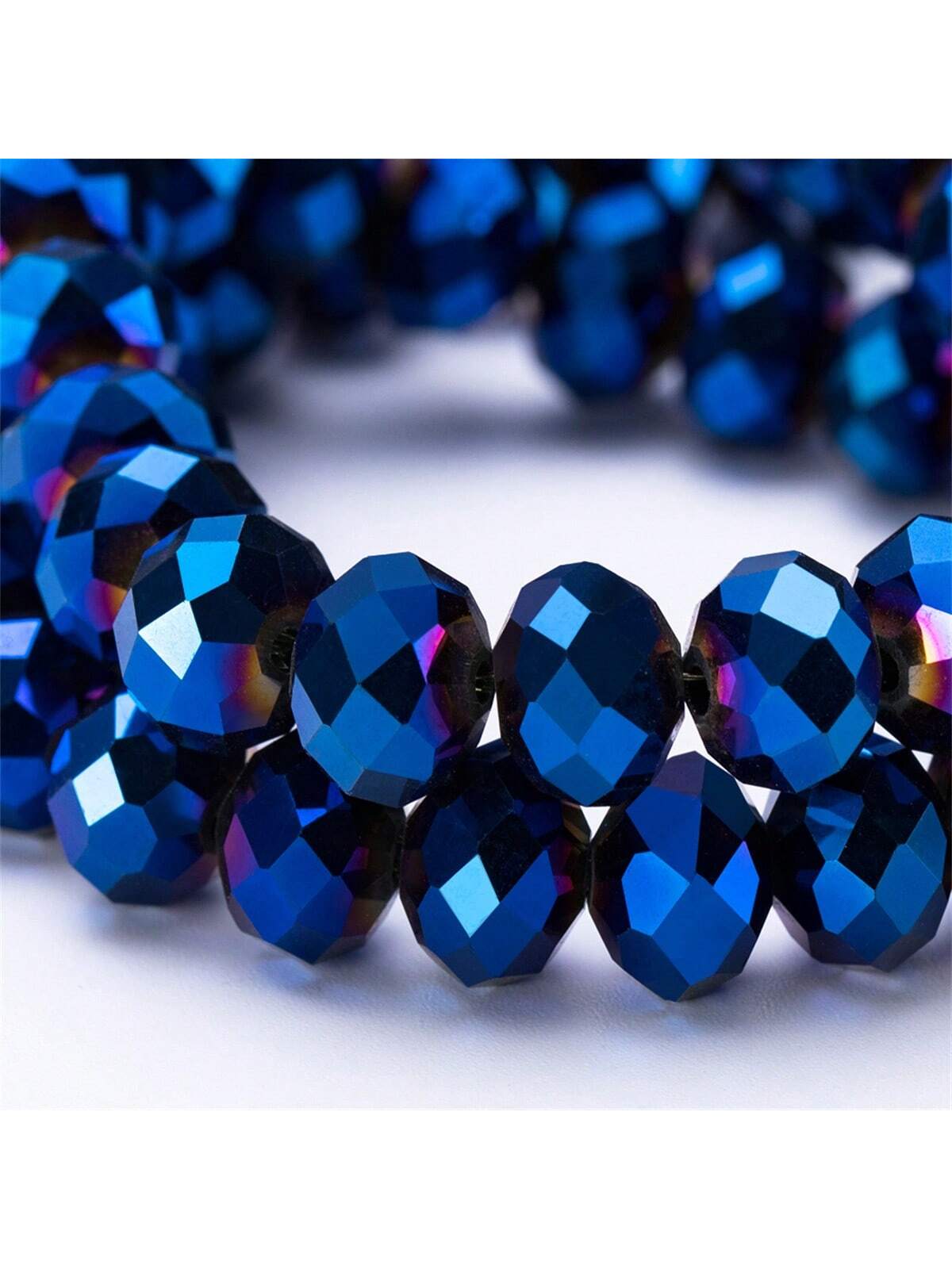 90pcs 6mm Crystal Glass Beads With Flat Floral Prints, Shiny Ab Finish, Loose Beads For Diy Bracelet, Earring & Necklace Making Craft Decoration (blue, 4x6mm)
