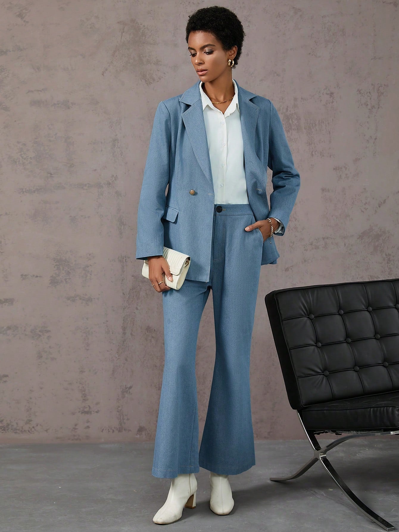 Double Button Blazer & Flare Leg Pants