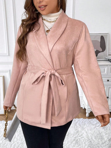 Plus Shawl Collar Belted Coat