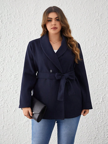 Plus Shawl Collar Belted Overcoat