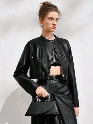 Zip Up PU Leather Crop Jacket