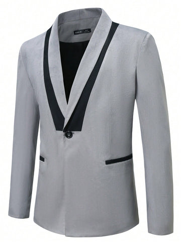 Men Contrast Panel Shawl Collar Single Button Blazer