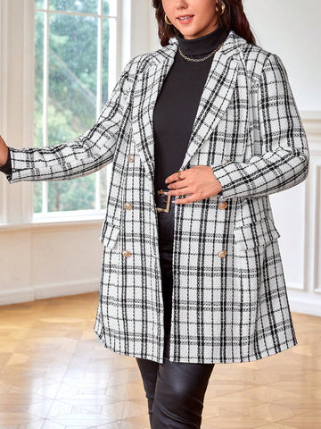 Plus Plaid Double Breasted Overcoat