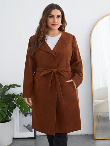 Plus Waterfall Collar Belted Coat