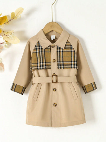 Baby Boy Plaid Raglan Sleeve Belted Trench Coat