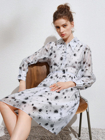 Allover Print Button Front Shirt Dress