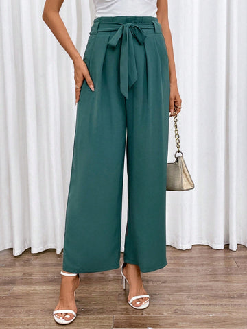 Paperbag Waist Belted Wide Leg Suit Pants