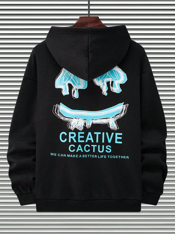 Loose Fit Men's Hoodie With Slogan Graphic And Drop Shoulders