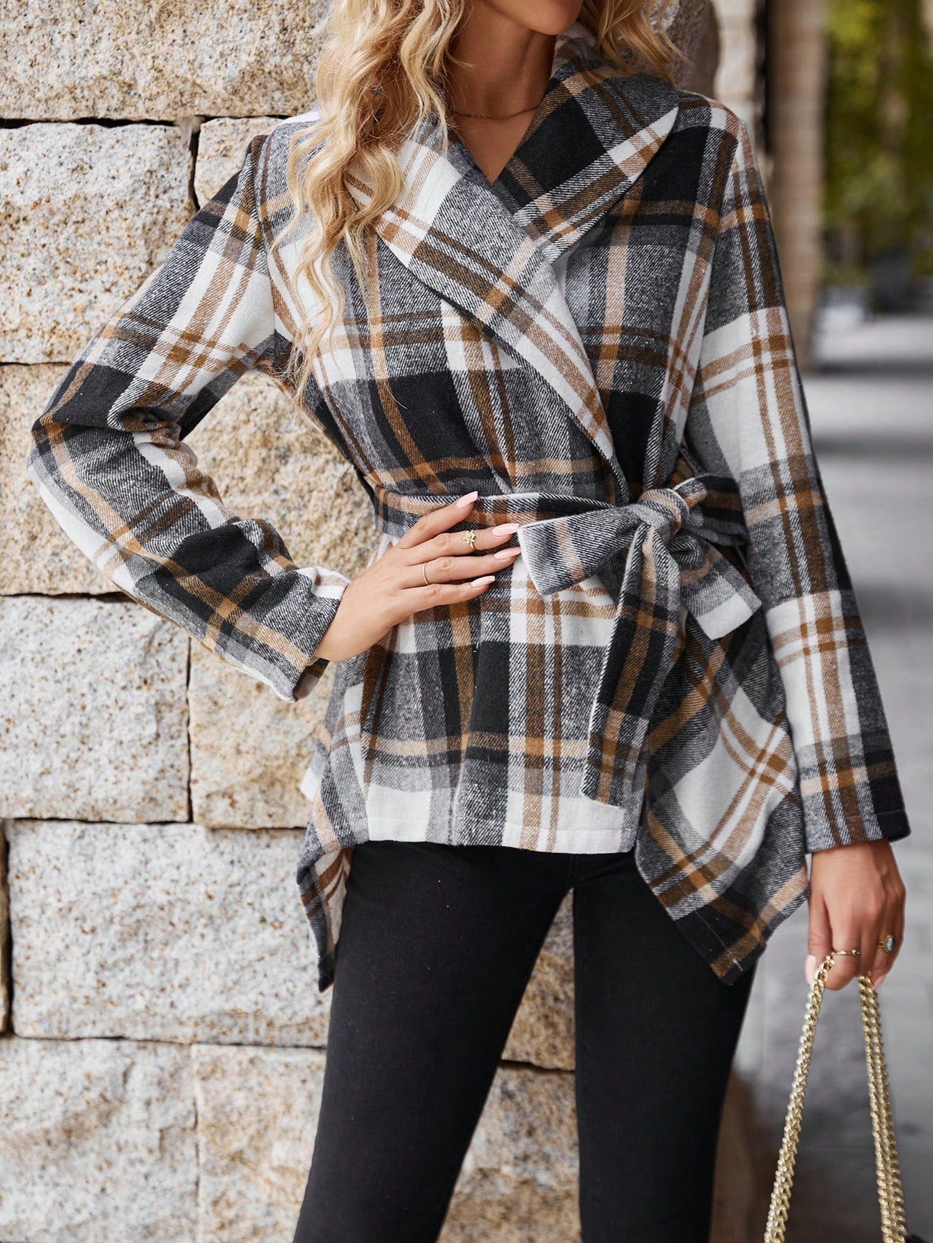 Plaid Print Belted Overcoat