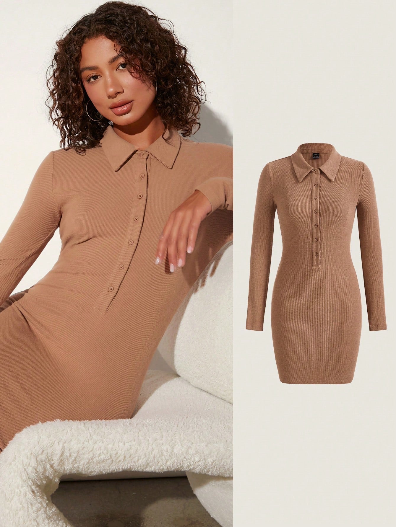 Solid Button Front Bodycon Dress