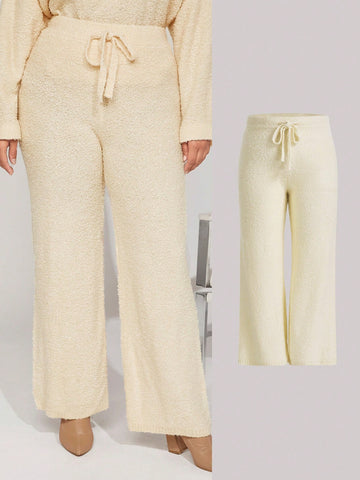 Plus Drawstring Waist Flare Leg Knit Pants