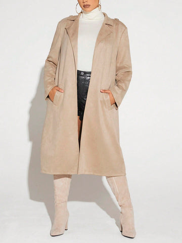 Plus Lapel Neck Open Front Coat