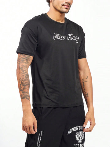 Men Letter Graphic Sports Tee Workout Tops