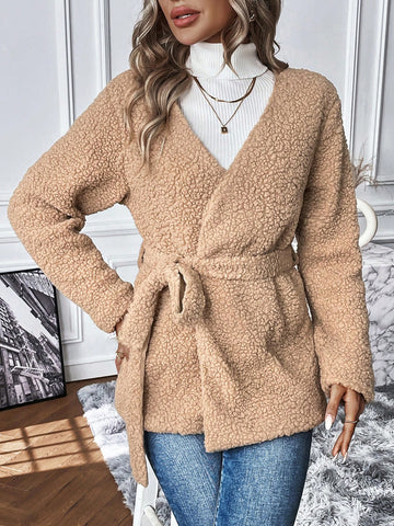 Solid Belted Teddy Coat