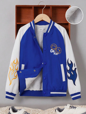 Tween Boy Fire & Letter Graphic Raglan Sleeve Varsity Jacket
