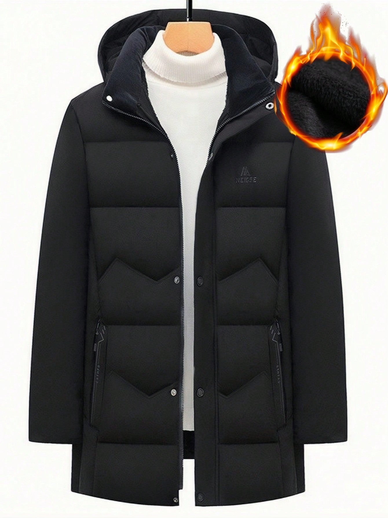 Men 1pc Letter Graphic Thermal Lined Zip Up Hooded Puffer Coat