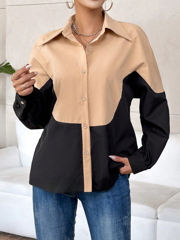 Two Tone Drop Shoulder Button Front Shirt