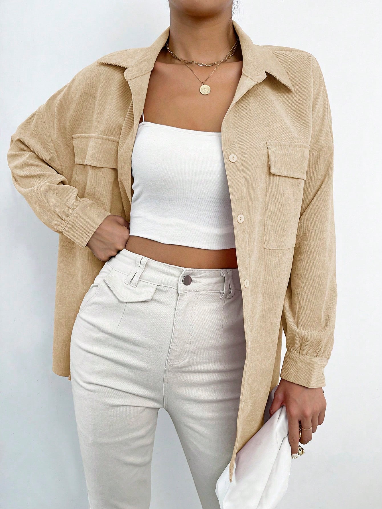 Flap Pocket Drop Shoulder Cord Shirt