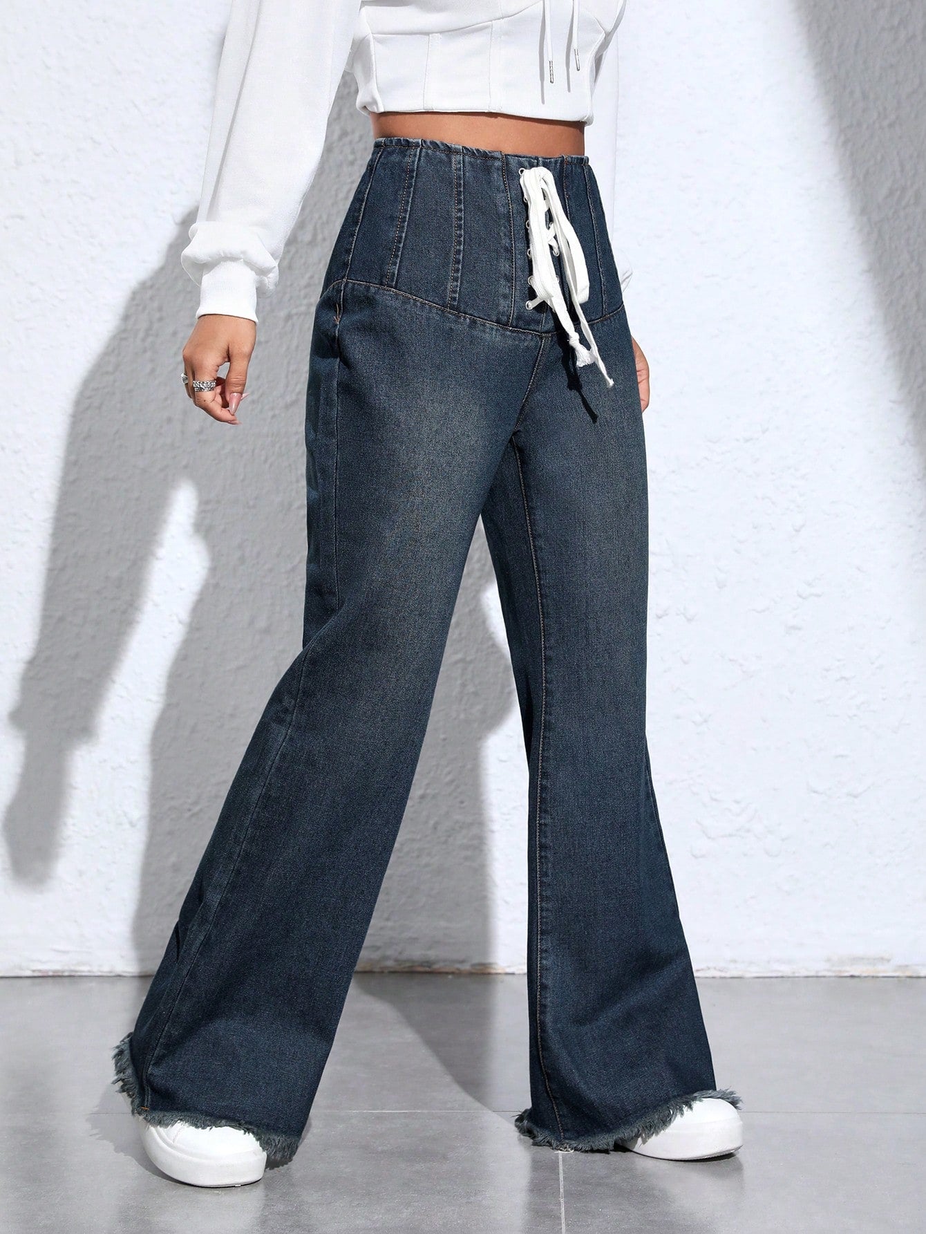 Lace Up Front Flare Leg Jeans