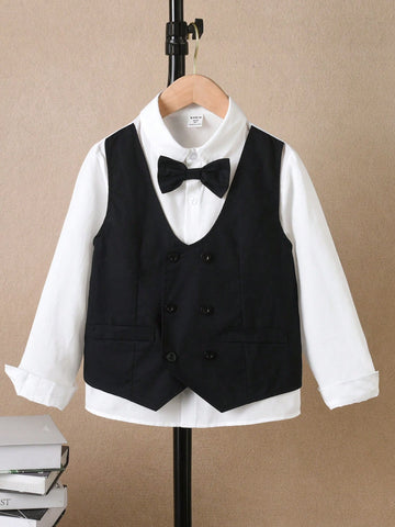 Tween Boy 1pc Bow Front Double Breasted 2 In 1 Shirt