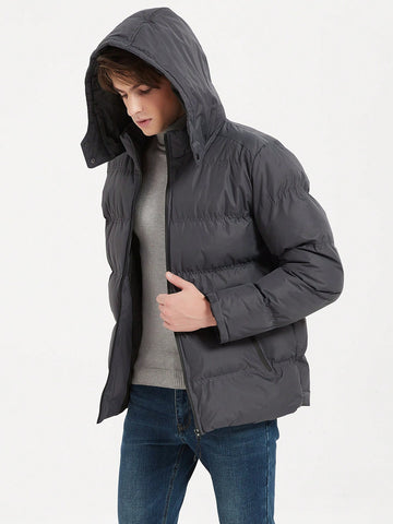 Men Zip Up Hooded Puffer Coat