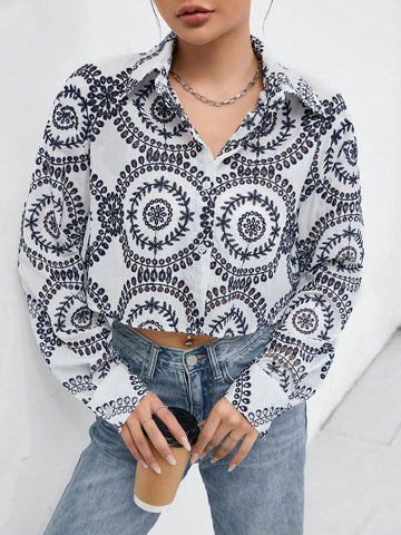 Geo Print Button Front Shirt