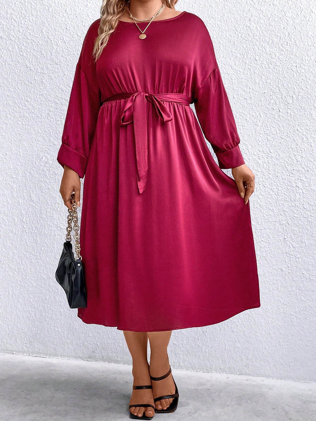 Plus Drop Shoulder Belted Dress