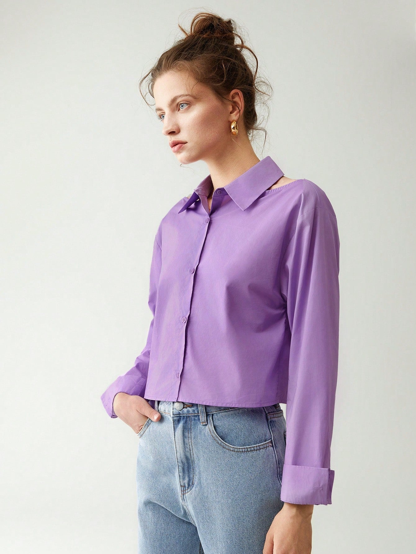 Cut Out Shoulder Button Front Shirt