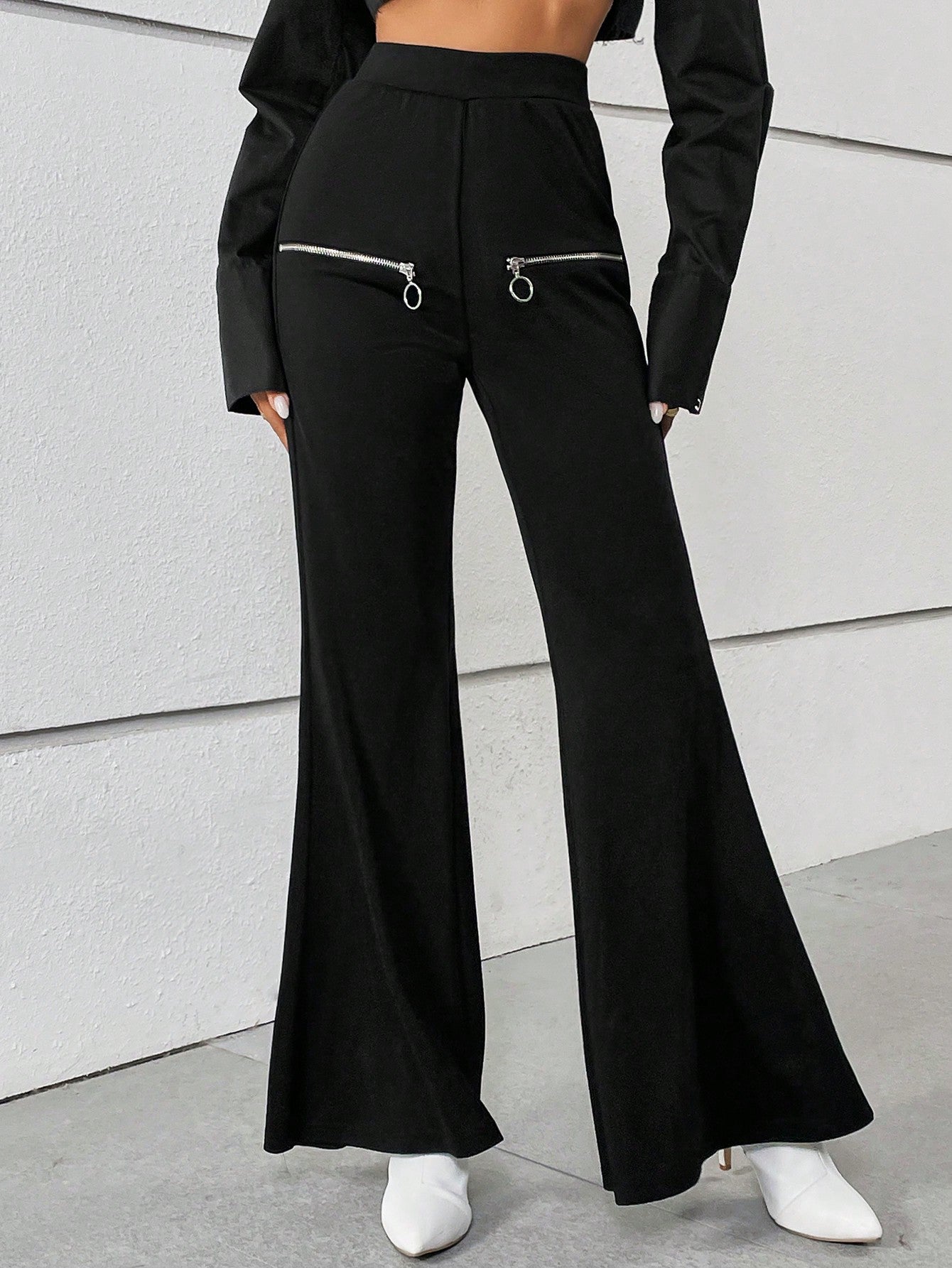 Zip Detail Flare Leg Pants