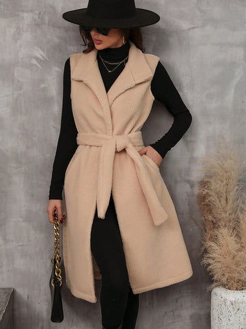 Solid Belted Vest Coat