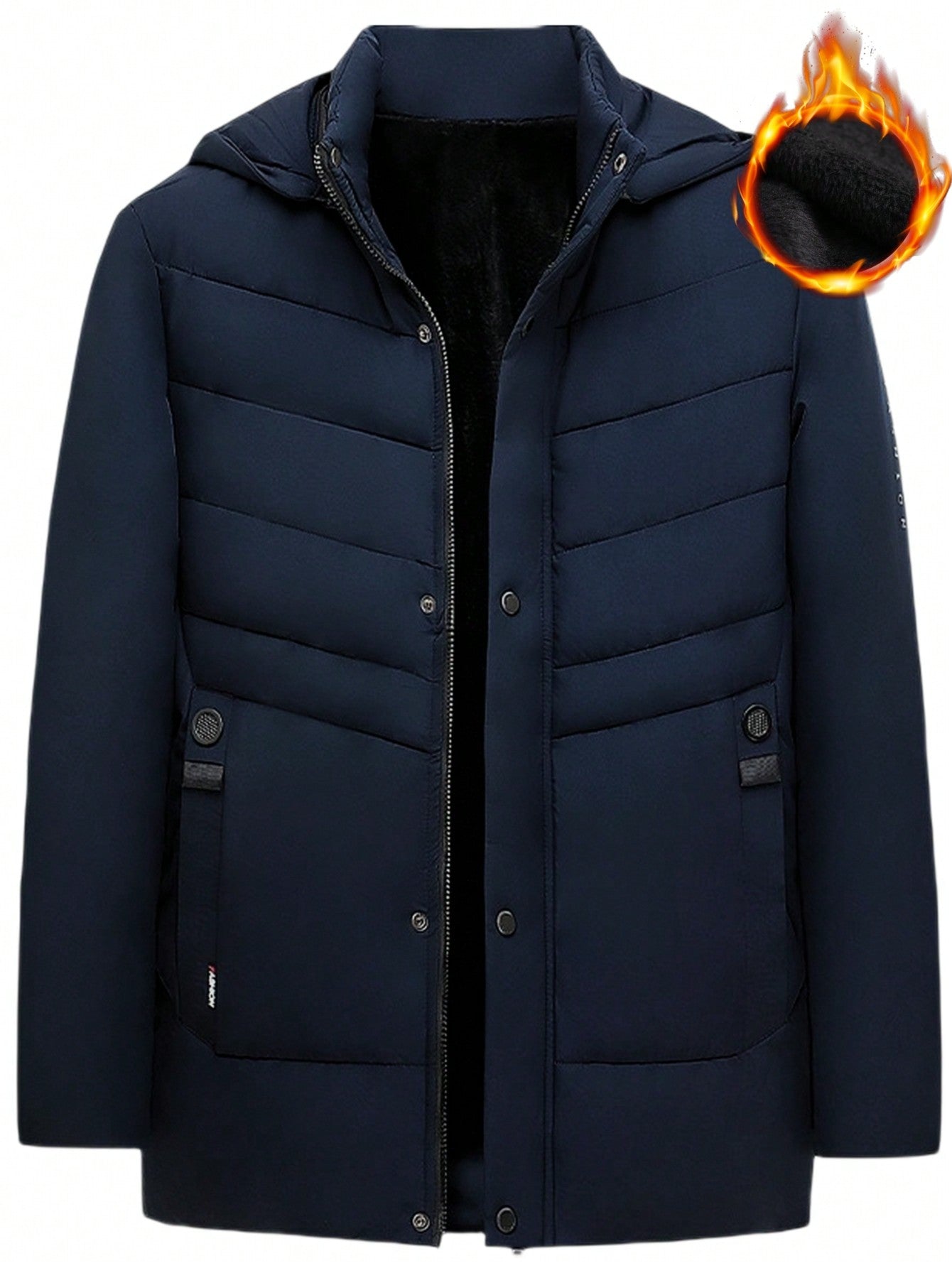 Loose Fit Men's Solid Hooded Thermal Lined Puffer Coat