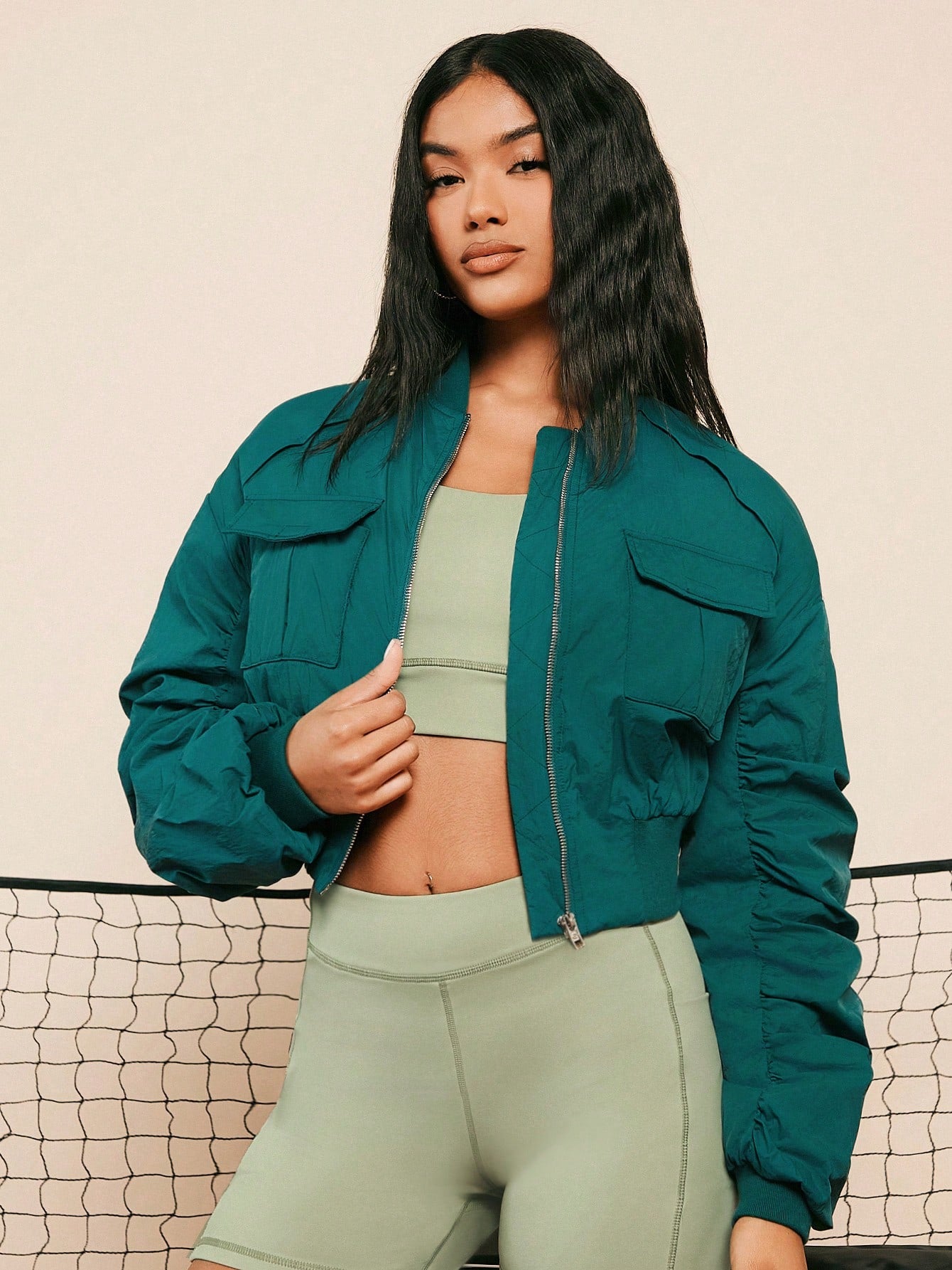 Flap Pocket Zip Up Crop Jacket