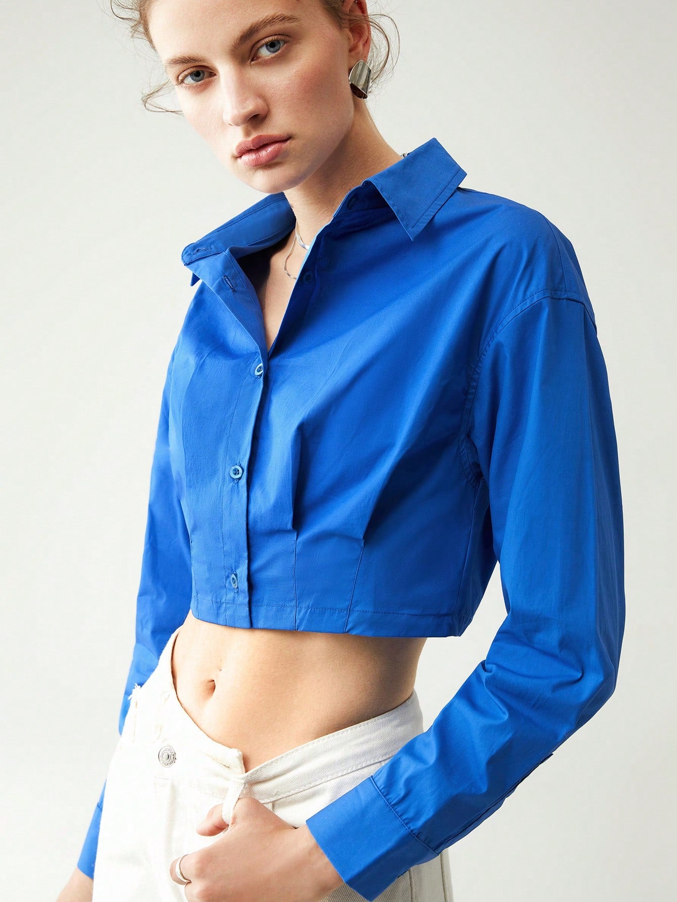 Long Sleeve Short Length Button-up Shirt