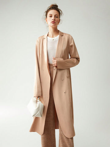 Lapel Neck Double Breasted Dual Pocket Belted Trench Coat