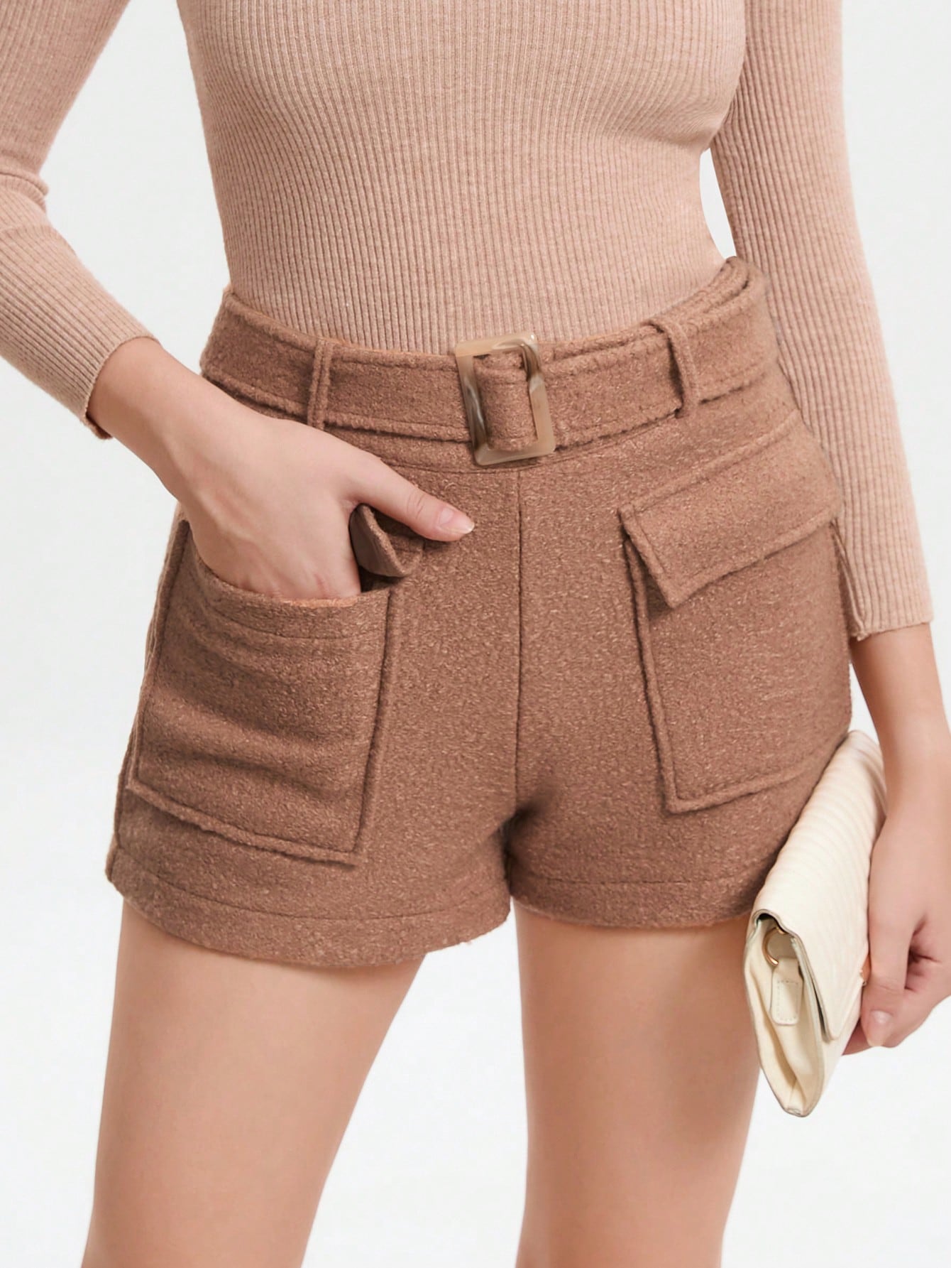 Flap Pocket Belted Shorts