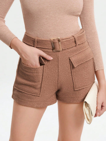 Flap Pocket Belted Shorts