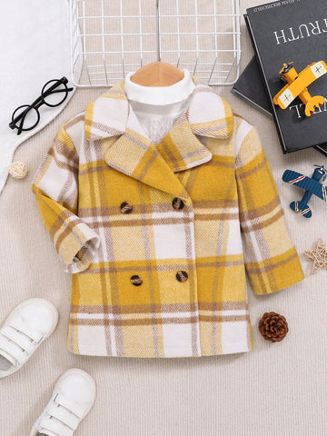 Baby Boy 1pc Plaid Double Breasted Overcoat