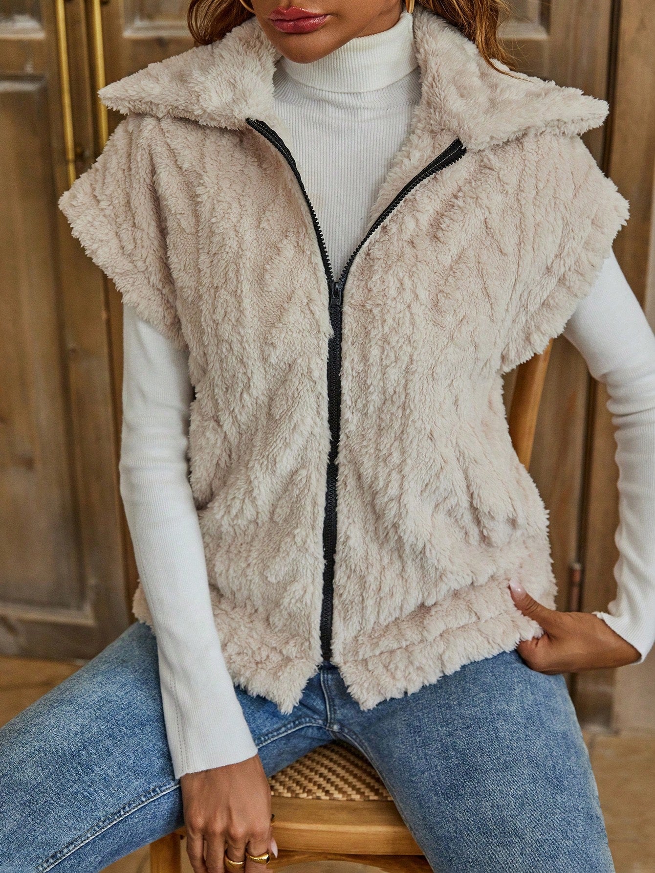 Zip Up Teddy Vest Jacket