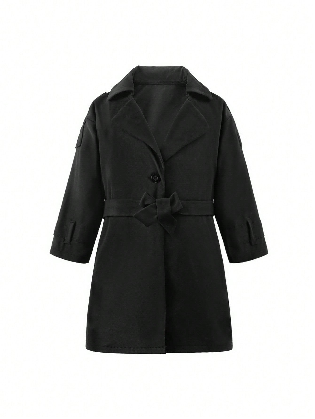 Baby Boy Lapel Neck Roll Up Sleeve Belted Trench Coat