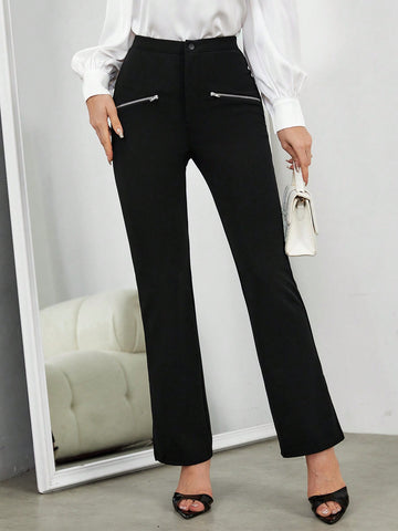 Zip Detail Flare Leg Pants