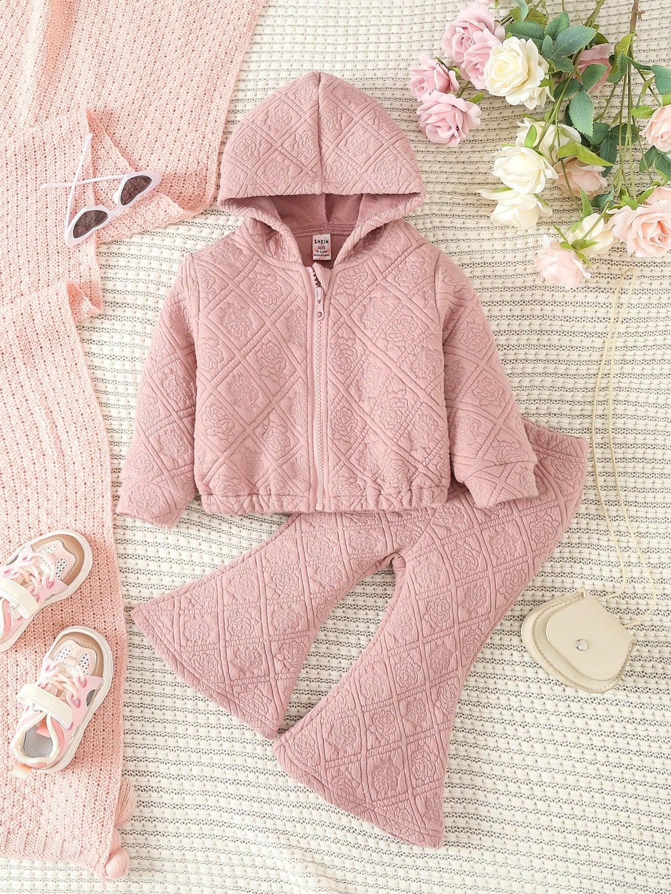 Baby Girl Zip Up Hooded Jacket & Flare Leg Pants